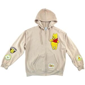 Disney Winnie the Pooh Womens Full Zip Embroidered Lg Hoodie Sweatshirt Sand
